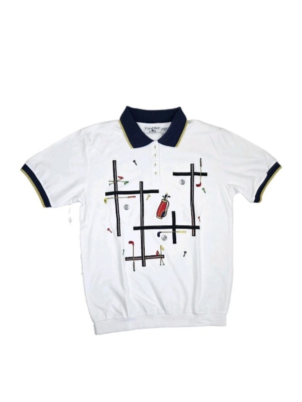 Coral Bay Golf Vintage Short Sleeve Polo Shirt Size S White Embroidered Preppy
